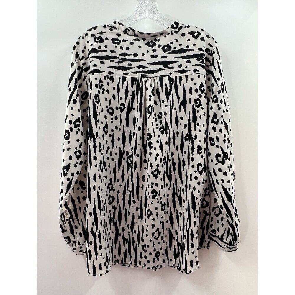 Ali Miles Women’s Roll Tab Sleeve Animal Print Popover Black Beige Size Large - Picture 5 of 7